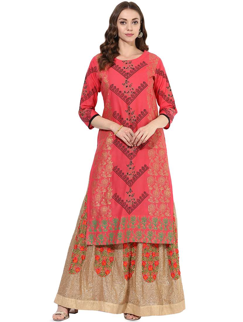 block print straight kurta