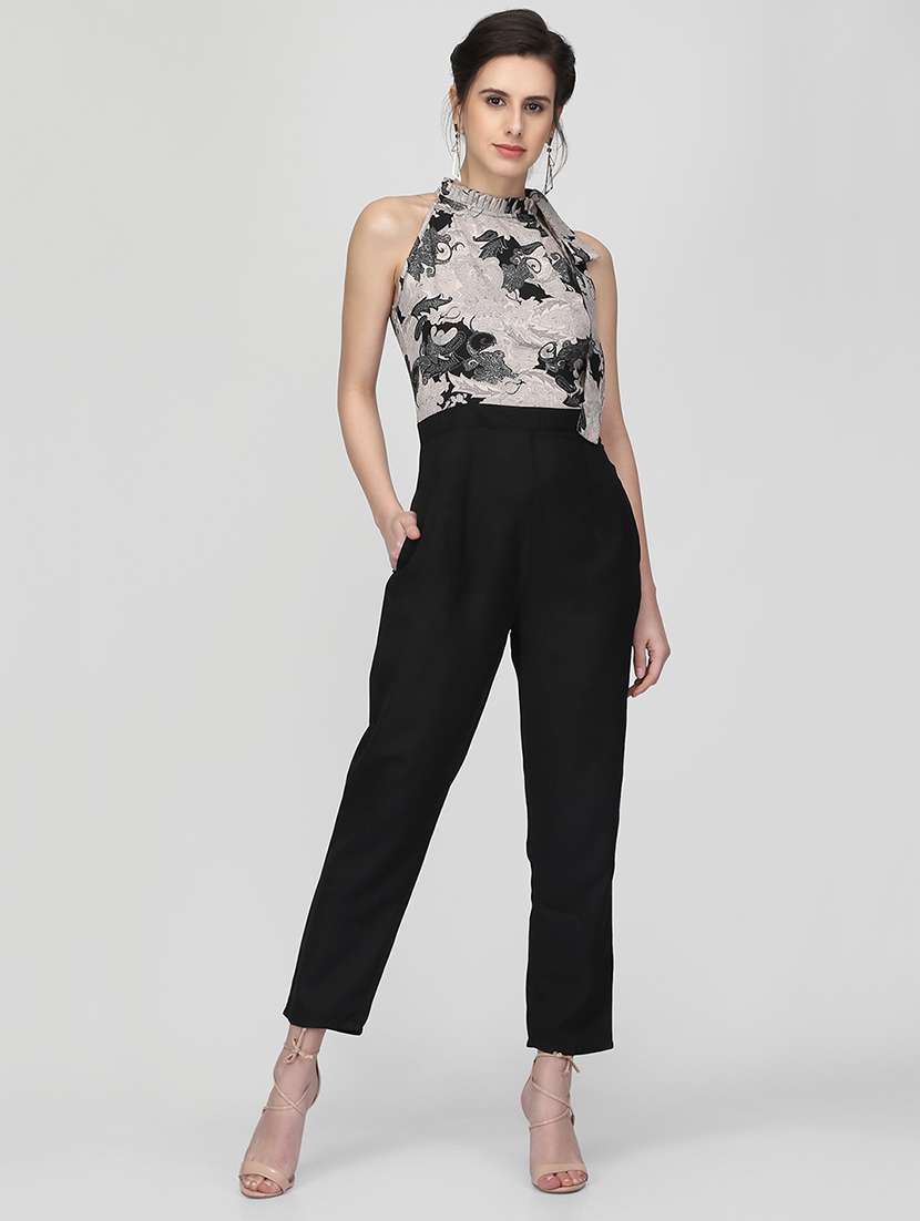 tie knot frill detail full leg jumpsuit