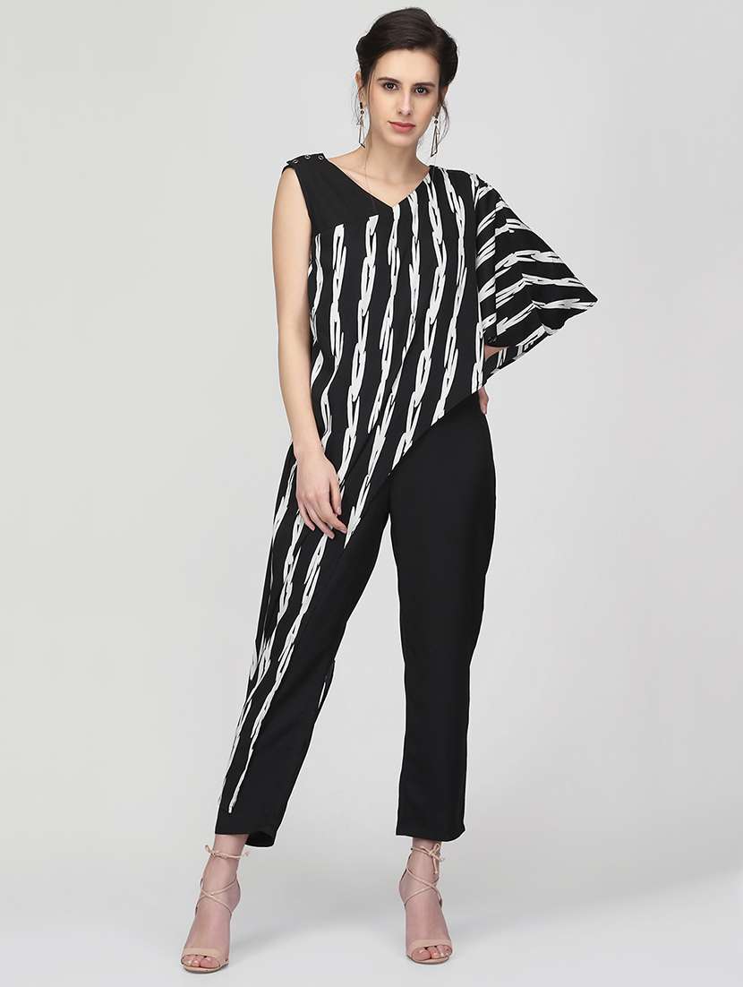 printed overlay full leg jumpsuit
