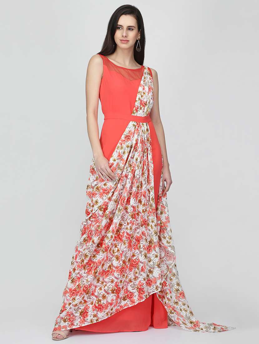 floral drape flared gown