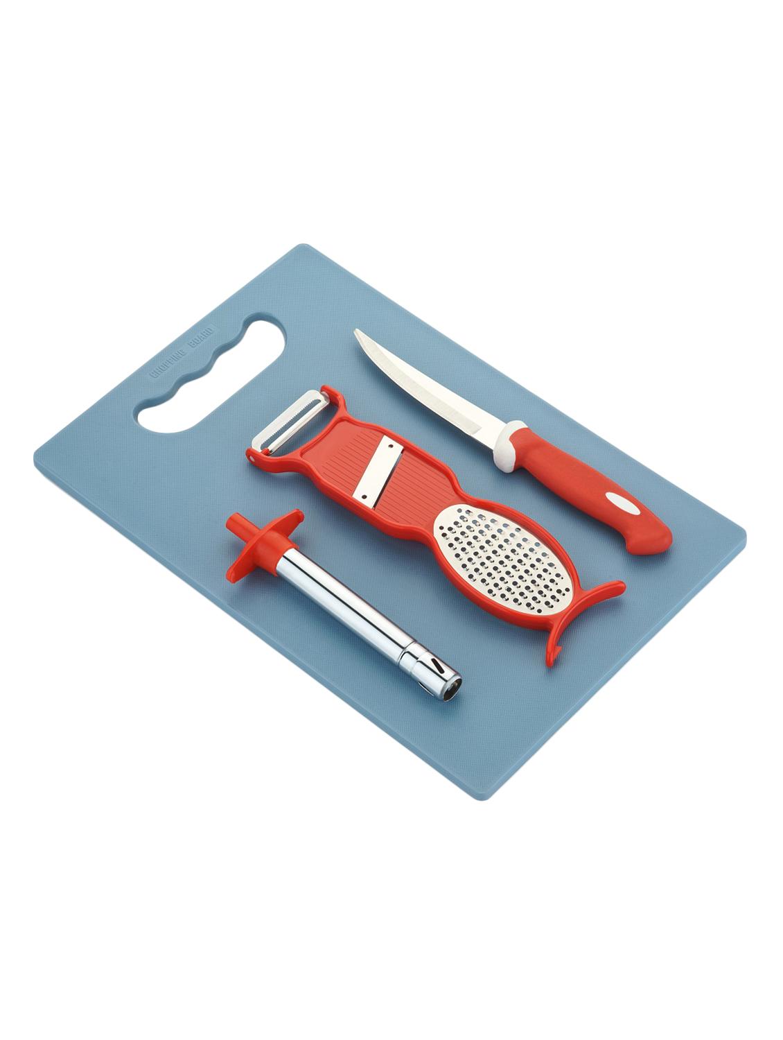 jen kitchen combo of cutting board, knife, peeler and lighter
