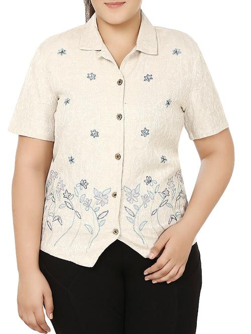 floral embroidered plus shirt - 16017228 -  Standard Image - 0