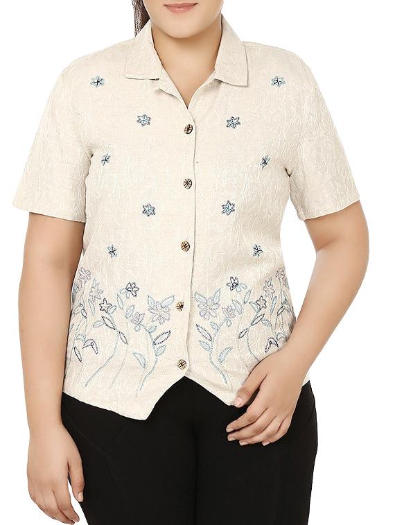 floral embroidered plus shirt - 16017228 -  Zoom Image - 0