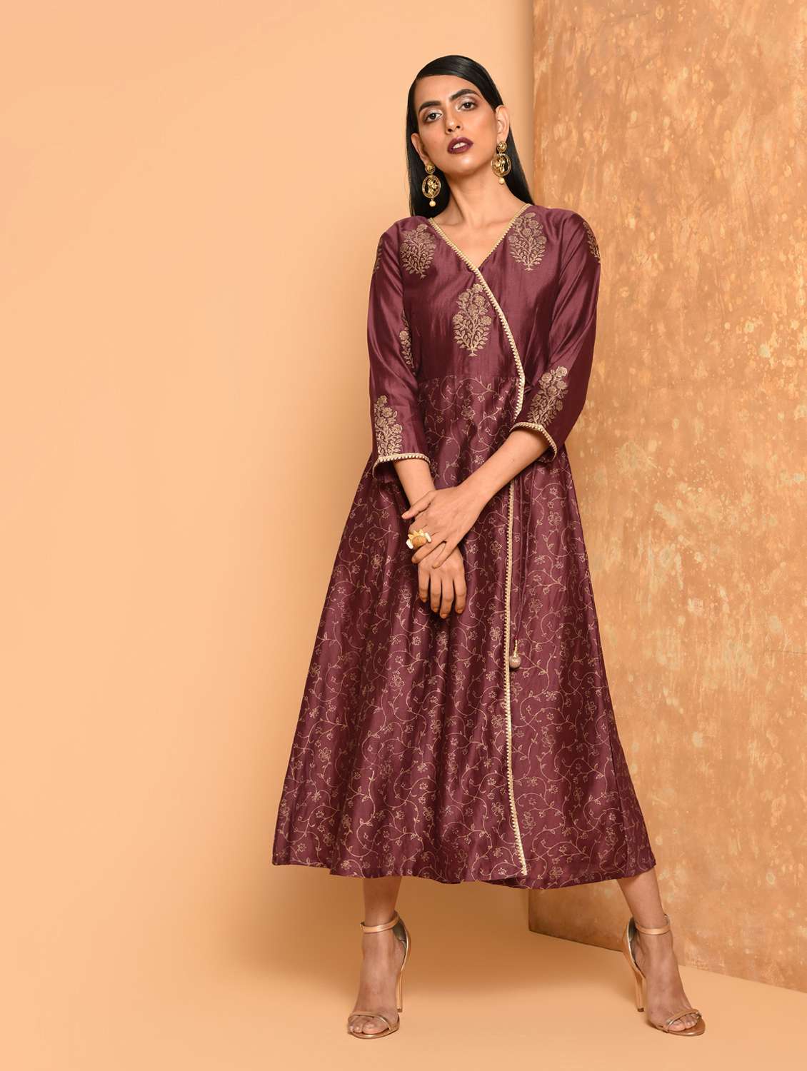 block print angrakha ethnic dress