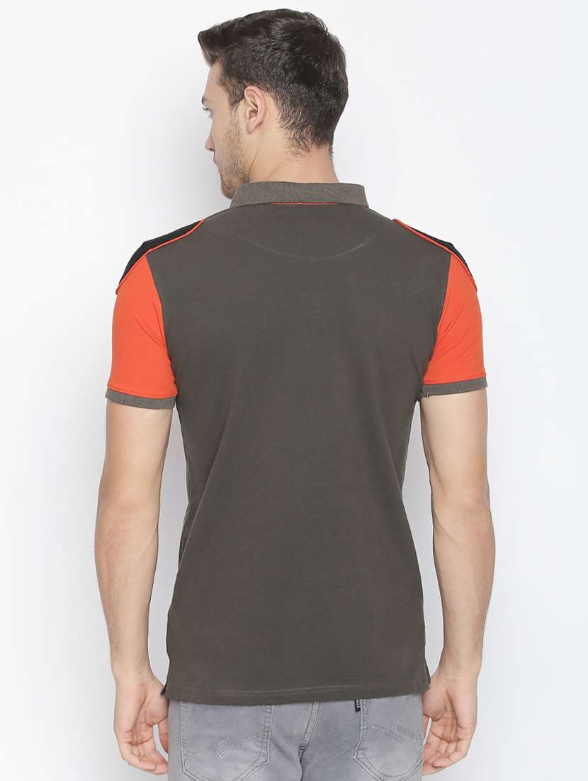 olive green color block t-shirt - 16021509 - Standard Image - 2