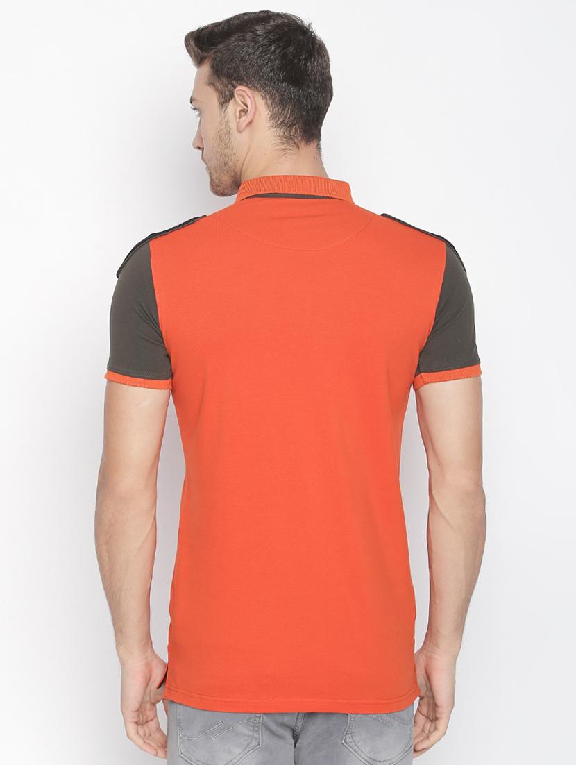 orange color block polo tshirt - 16021510 - Standard Image - 2