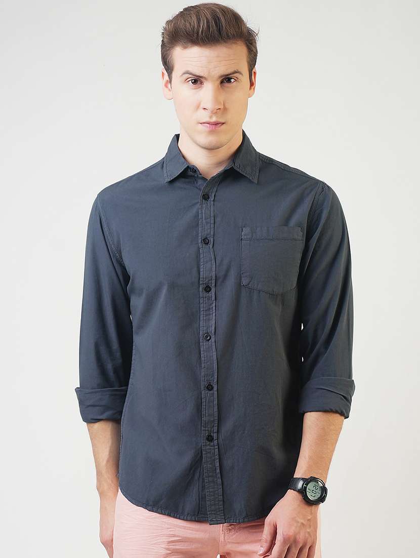 grey solid casual shirt