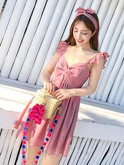 ruffle trim gathered a-line dress