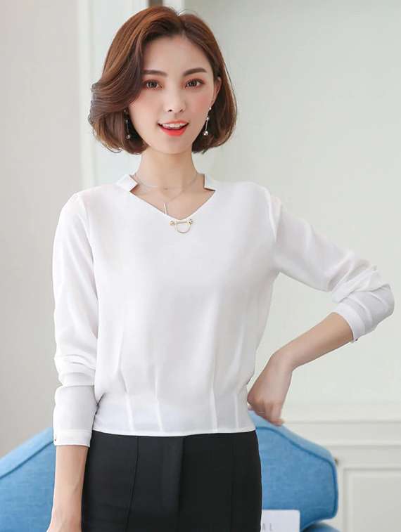 mandarin neck pleat detail top