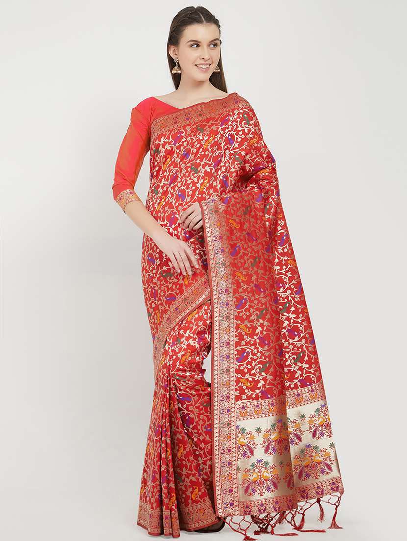 ethnic zari motifs banarasi saree with blouse