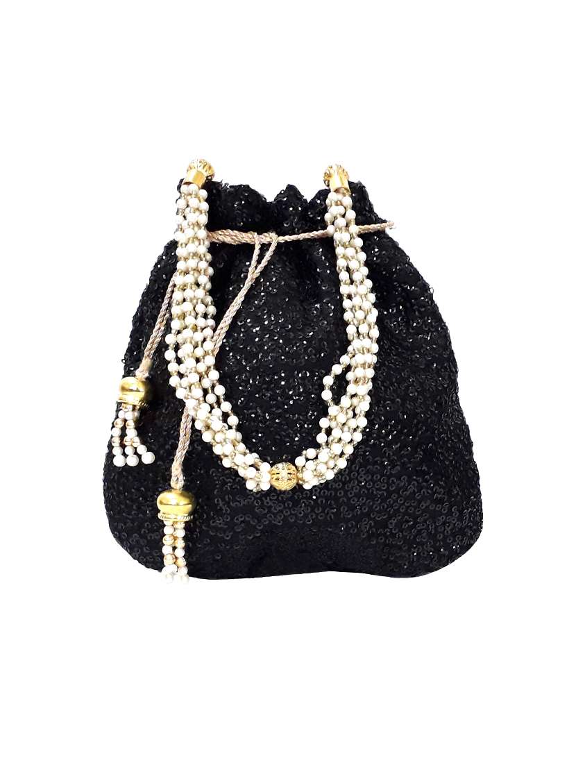 black polyester ethnic potli