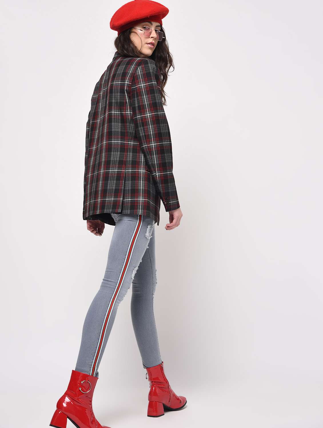 side taped distressed jeans