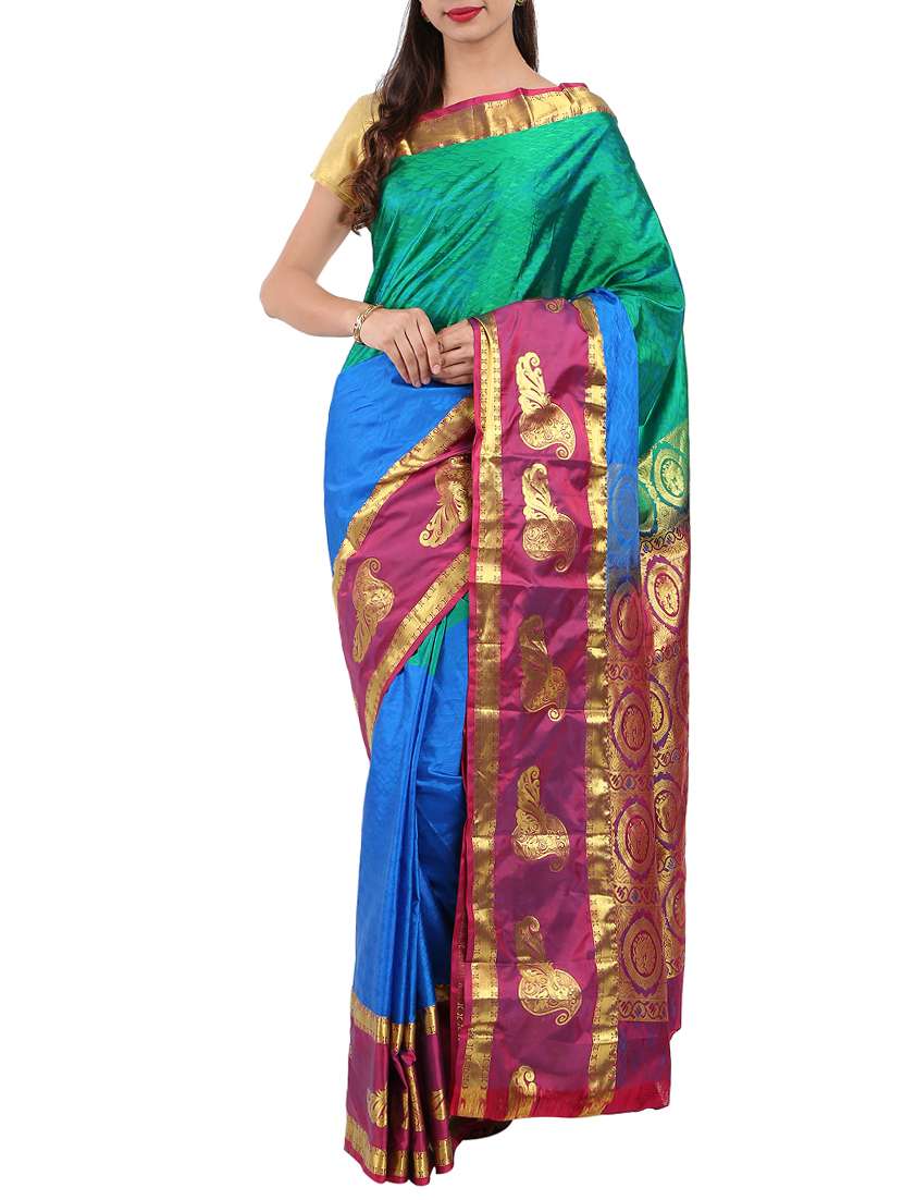 contrast border kanjivaram saree with blouse