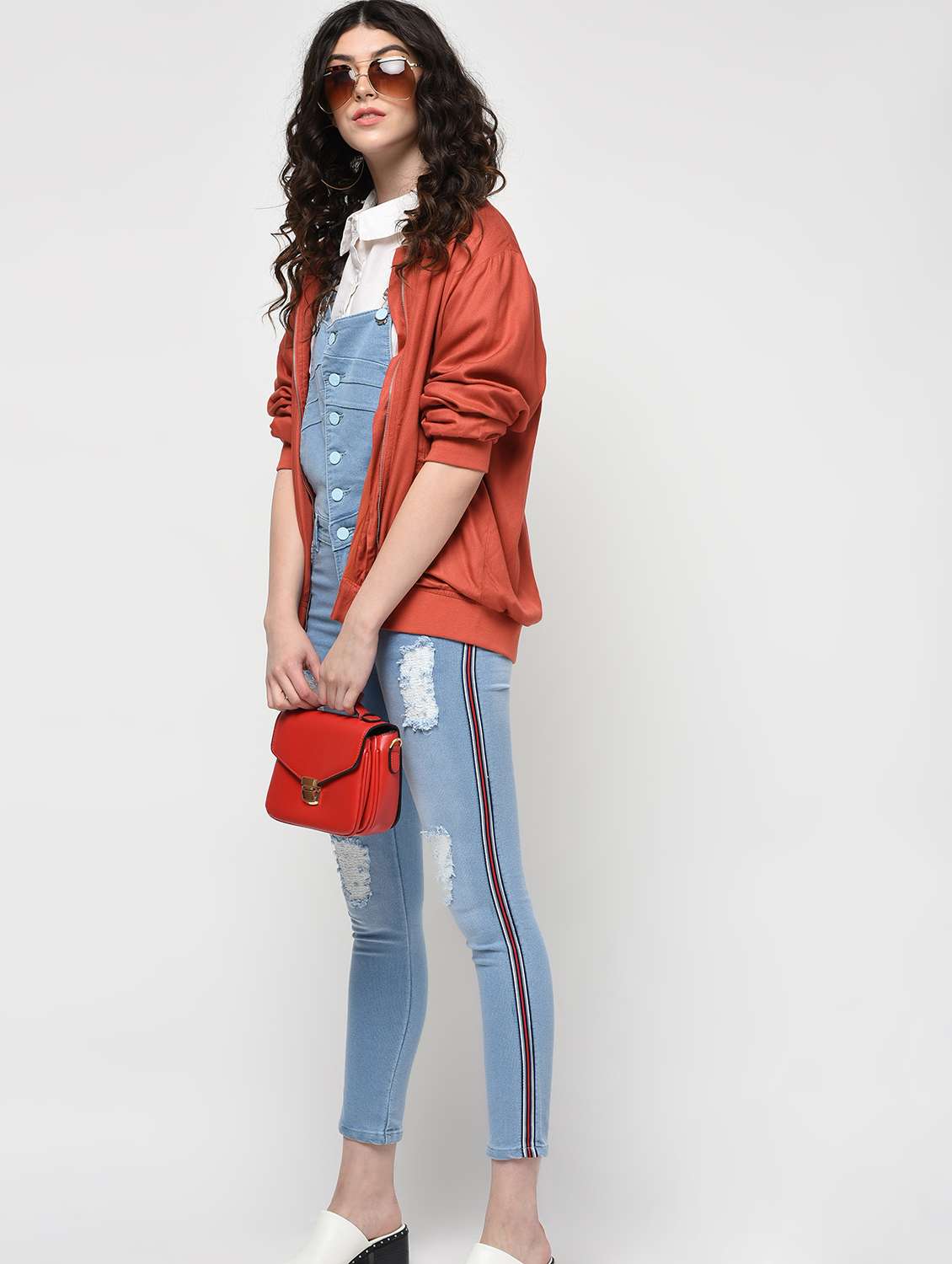 side taped distressed dungaree