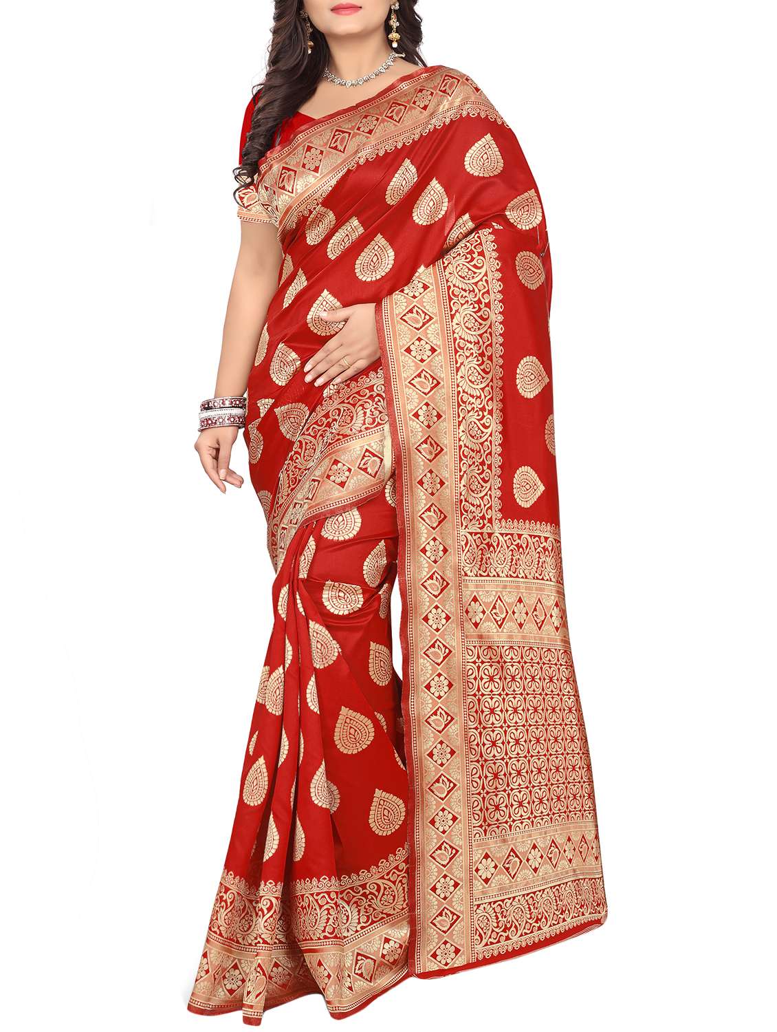 ethnic zari motif banarasi saree with blouse