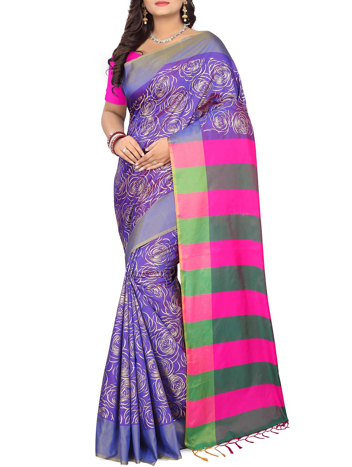 women's floral purple colored saree with blouse