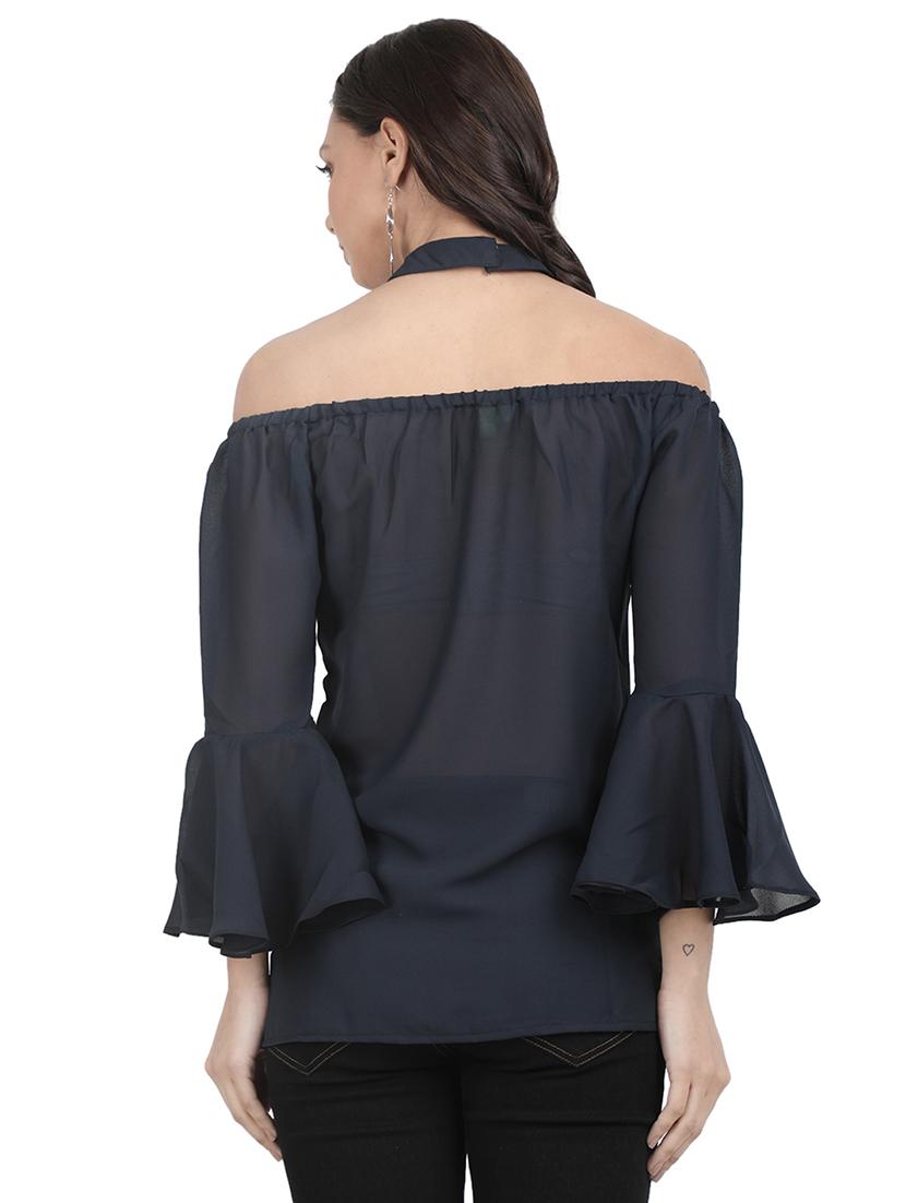 choker neck bell sleeved top - 16030443 - Standard Image - 2