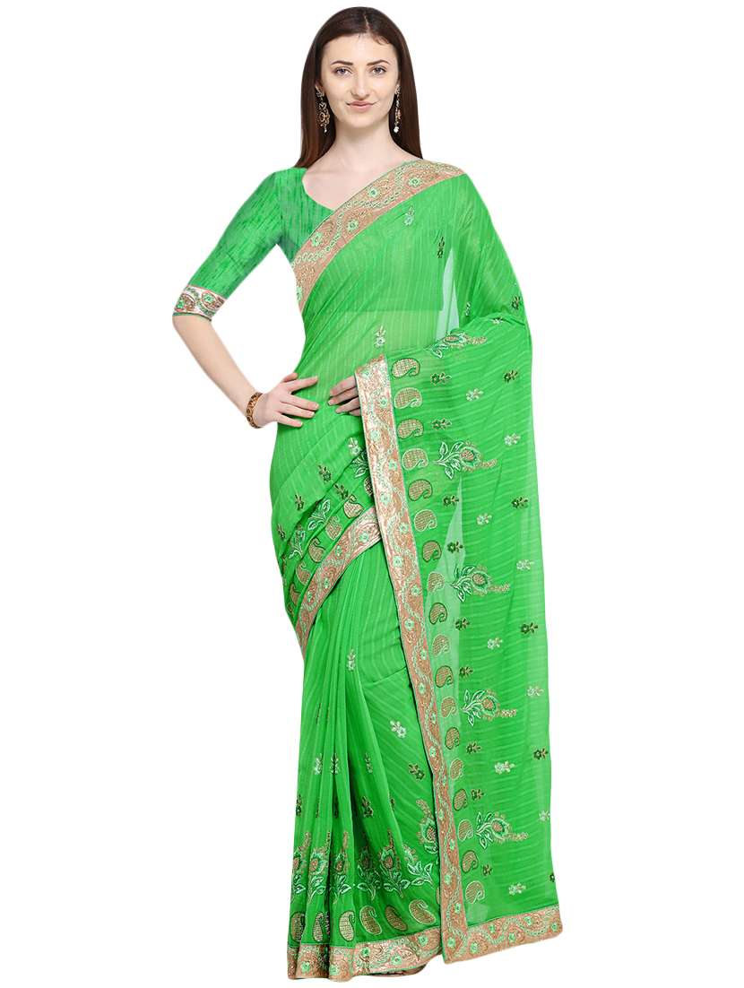 paisley green embroidered saree with blouse