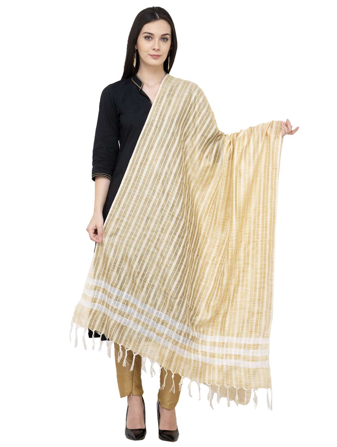 stripes dupatta with fringes 
