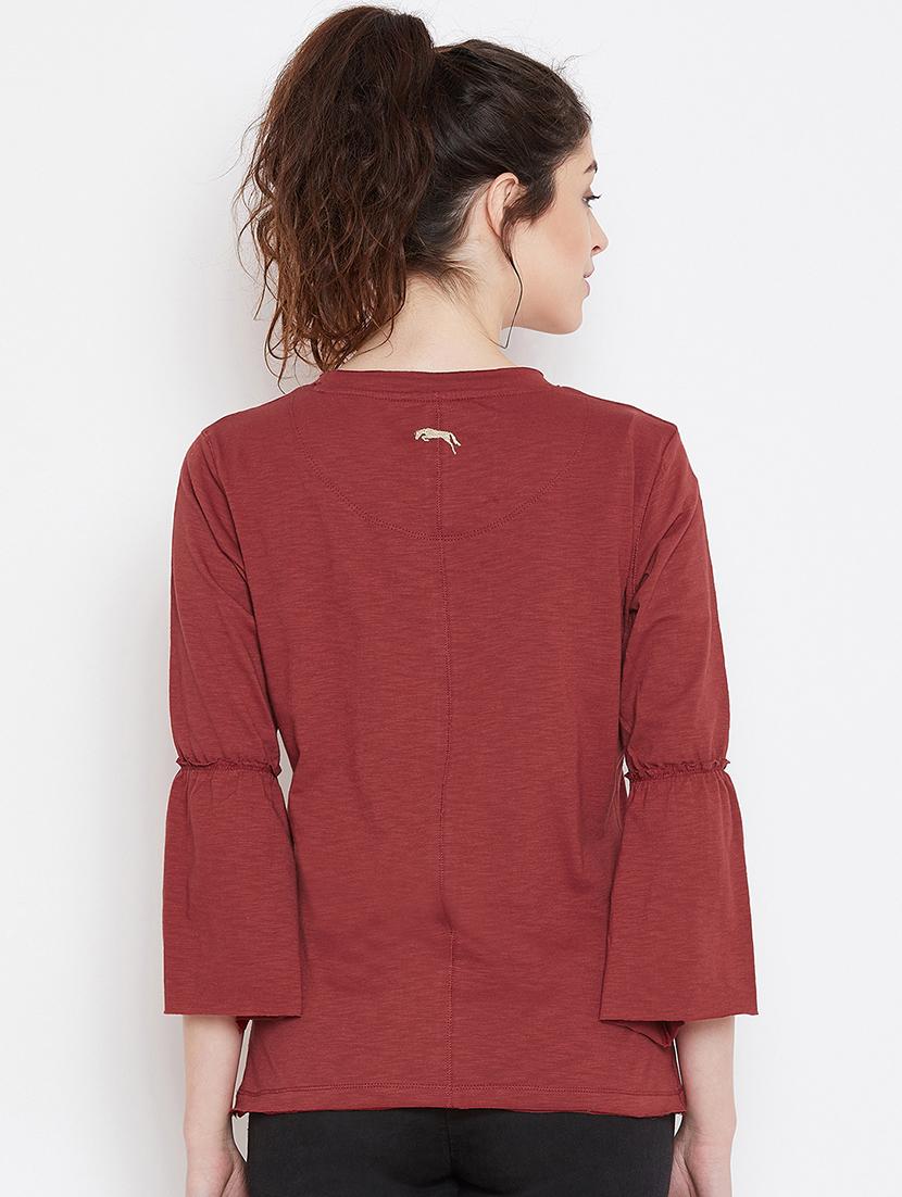 frill trim round neck top - 16040282 - Standard Image - 2