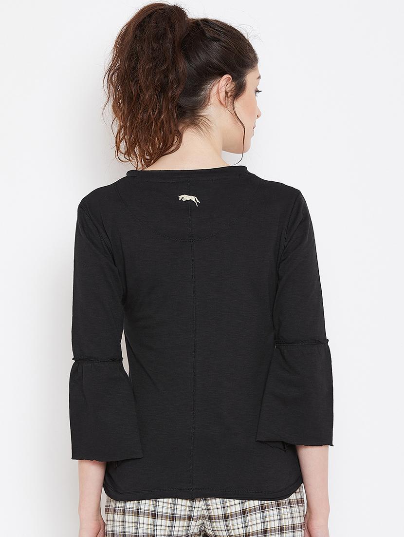 frill trim round neck top - 16040283 - Standard Image - 2