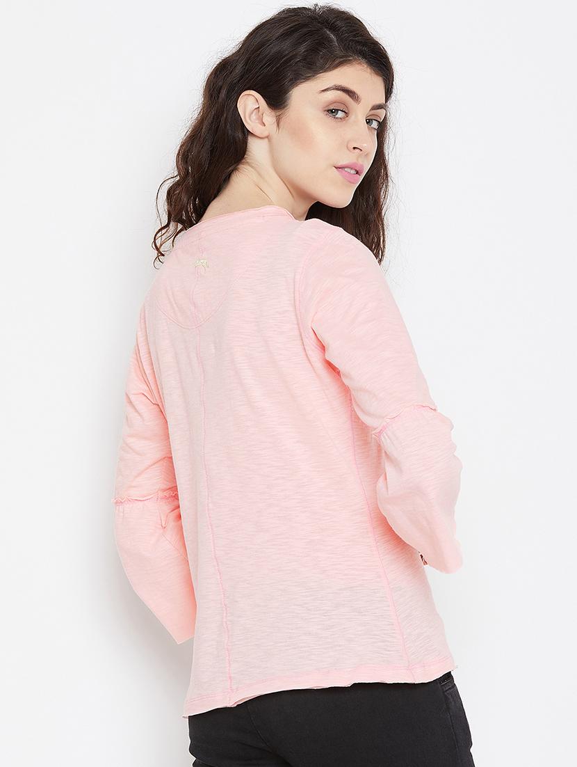frill trim round neck top - 16040284 - Standard Image - 2