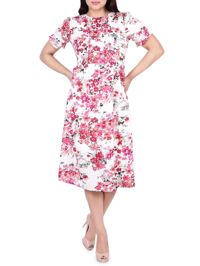 pin tucked floral a-line dress