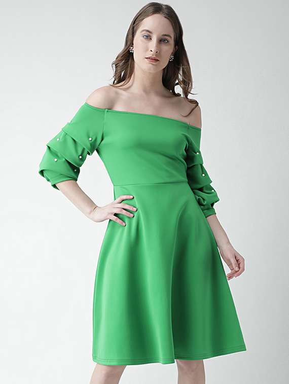 off shoulder flared dress