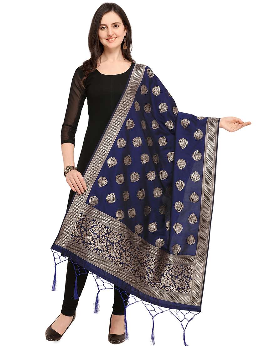 zari motif navy banarasi dupatta