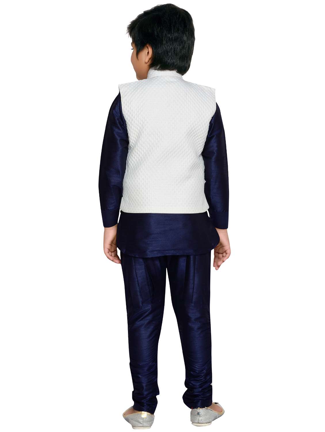 blue silk blend kurta set with nehru jacket - 16045820 -  Standard Image - 2