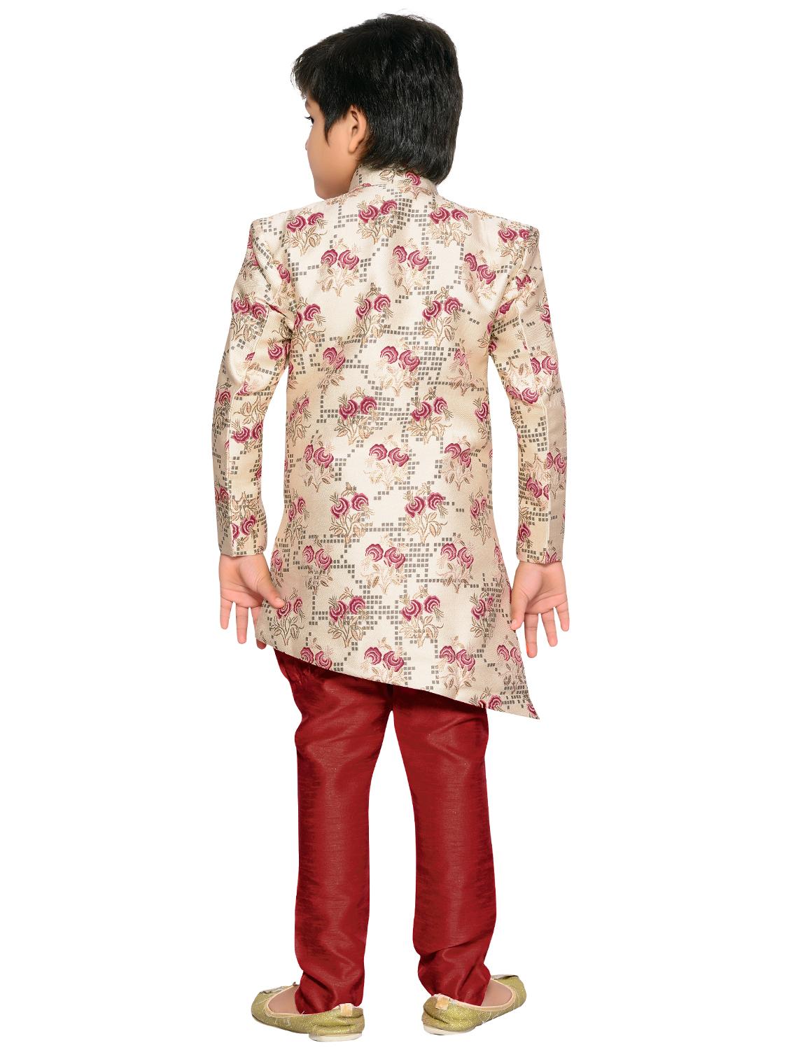 red polyester sherwani set - 16046218 - Standard Image - 2