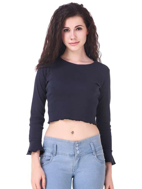 women's crop round neck top - 16046935 - Standard Image - 0