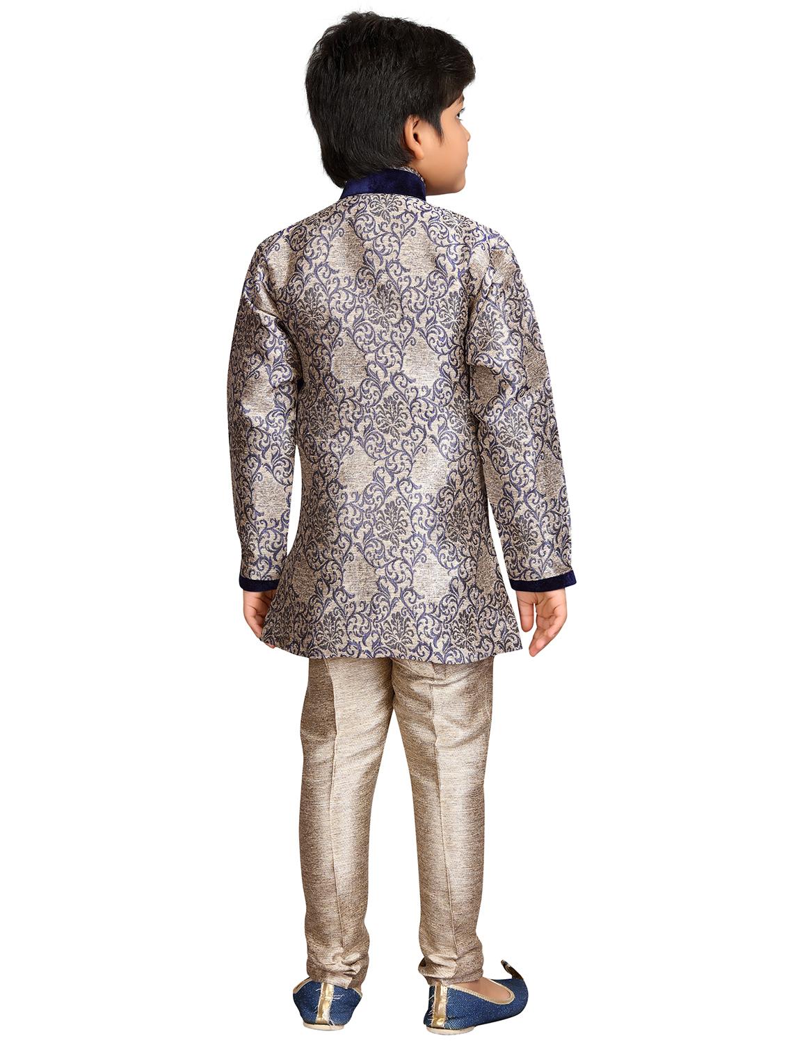 blue silk blend sherwani set - 16047149 - Standard Image - 2