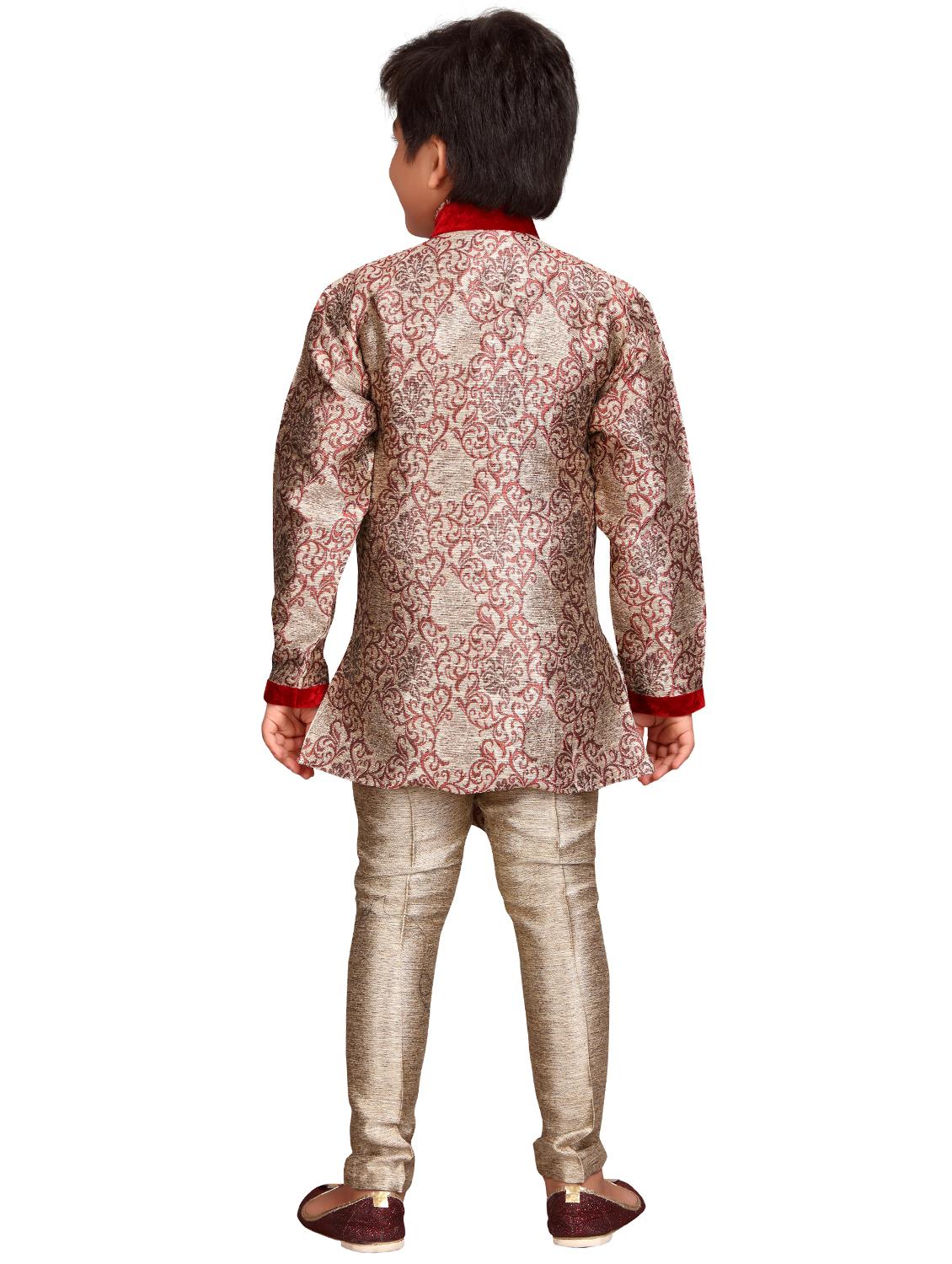 red silk blend sherwani set - 16047150 - Standard Image - 2