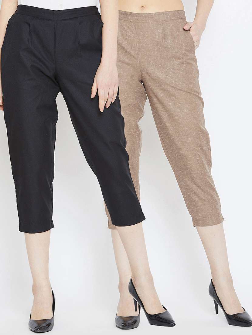 set of 2 pleat detail cropped pants