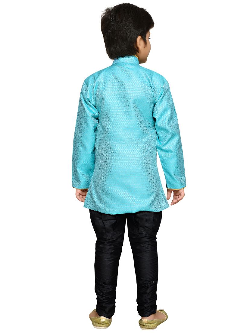light blue silk blend sherwani set - 16047653 - Standard Image - 2