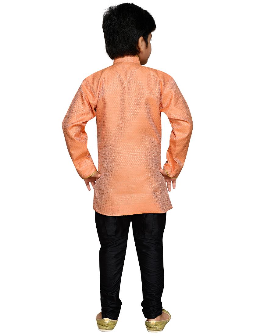 orange silk blend sherwani set - 16047654 - Standard Image - 2