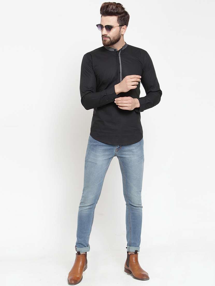 Black Solid Short Kurta