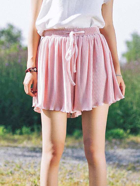 accordion pleat drawstring skorts