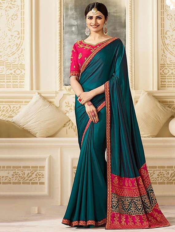 lace embroidered border saree with blouse