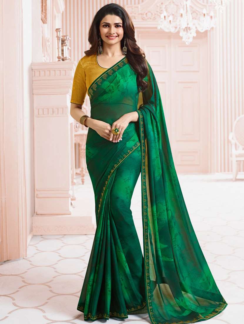 embroidery bordered printed saree with blouse