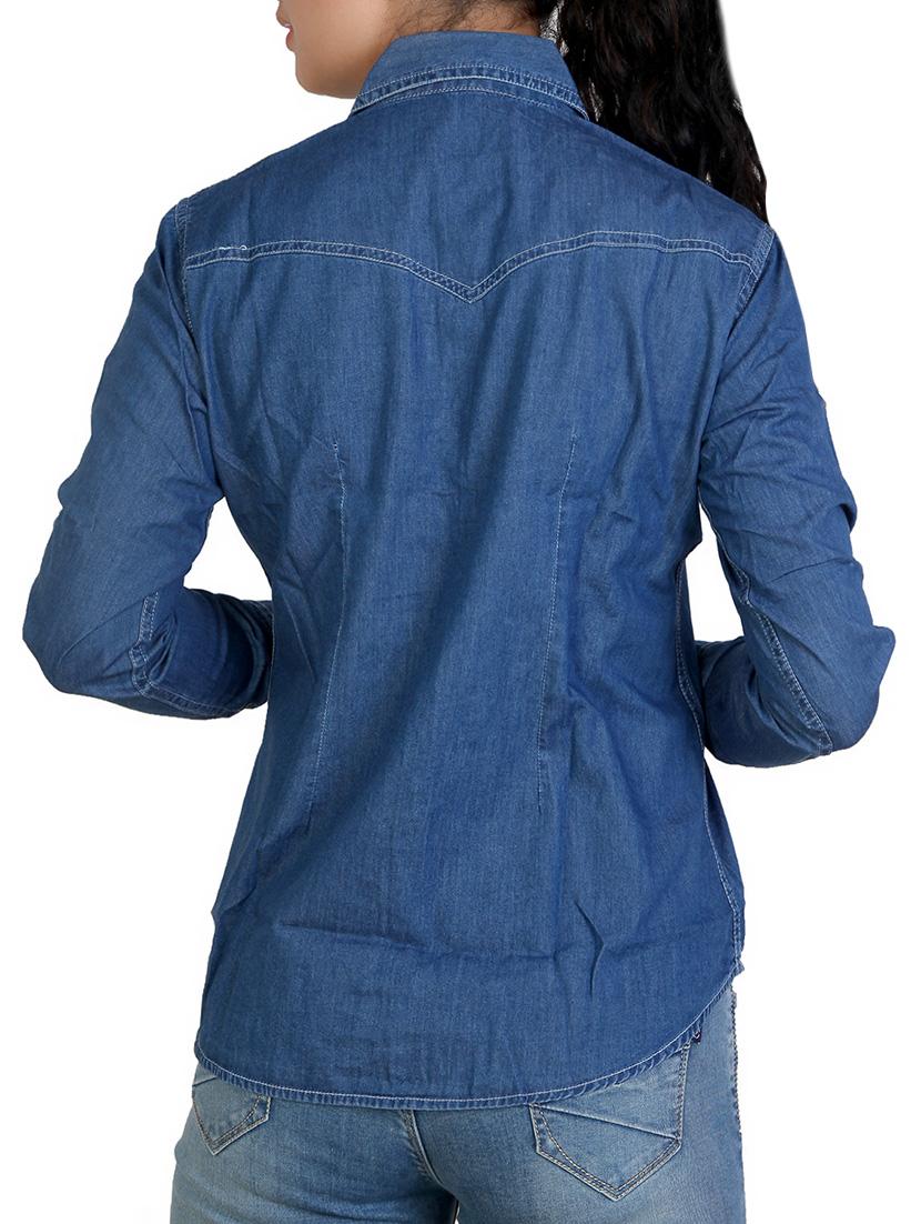 curved hem denim shirt - 16051580 - Standard Image - 2