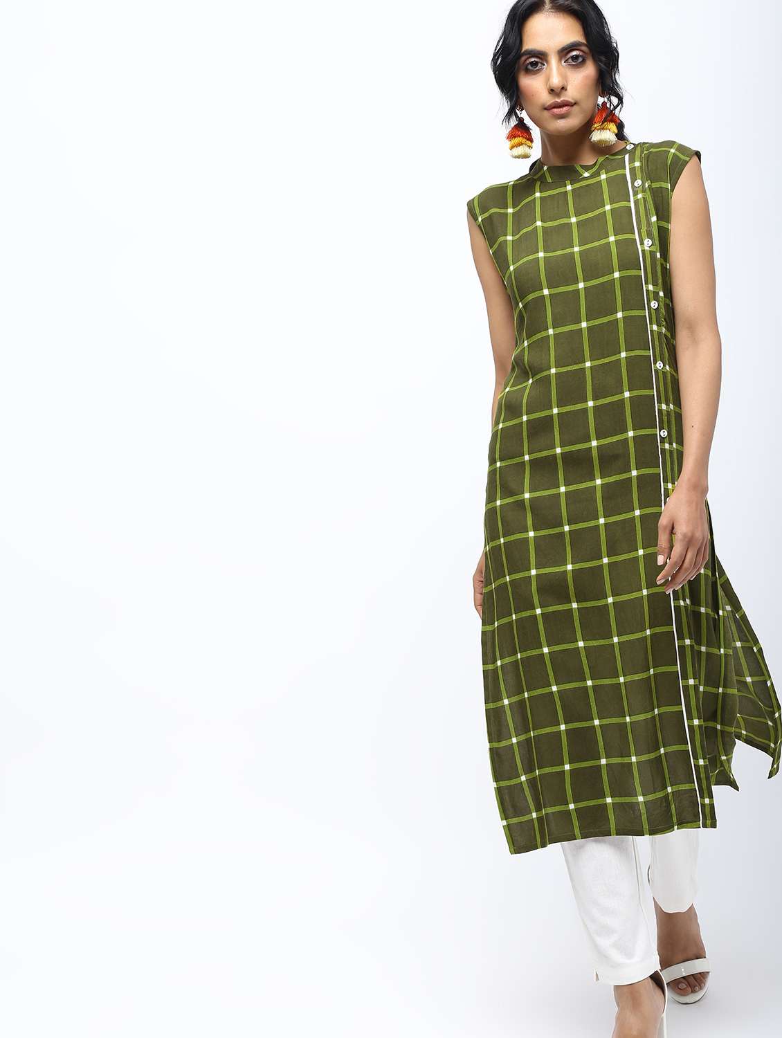 checkered printed straight kurta