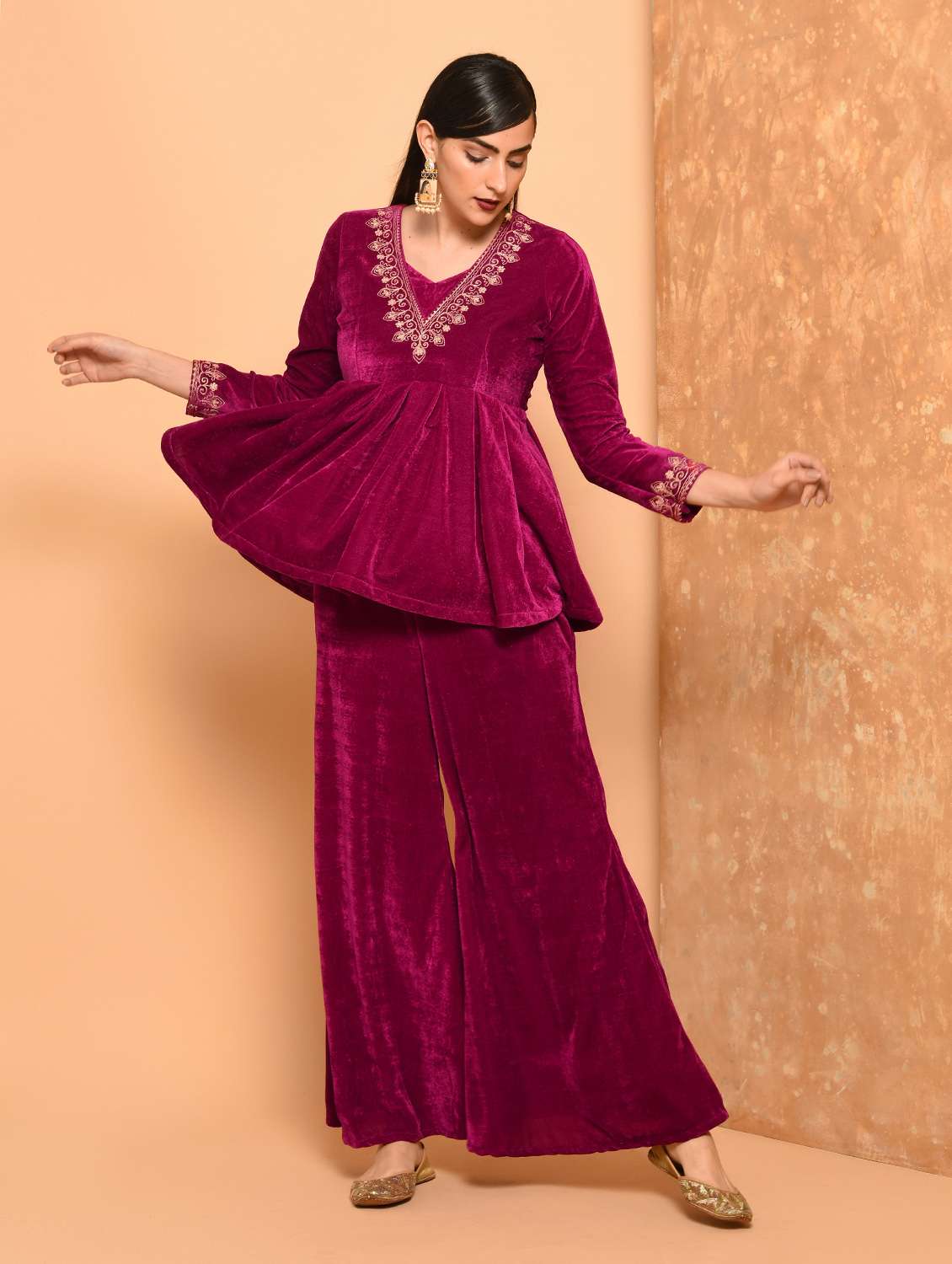 embroidered neck flared kurti