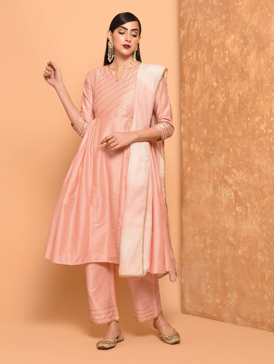 gota lace border flared kurta
