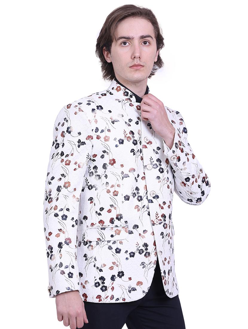 white cotton blend bandhgala - 16057368 - Standard Image - 2