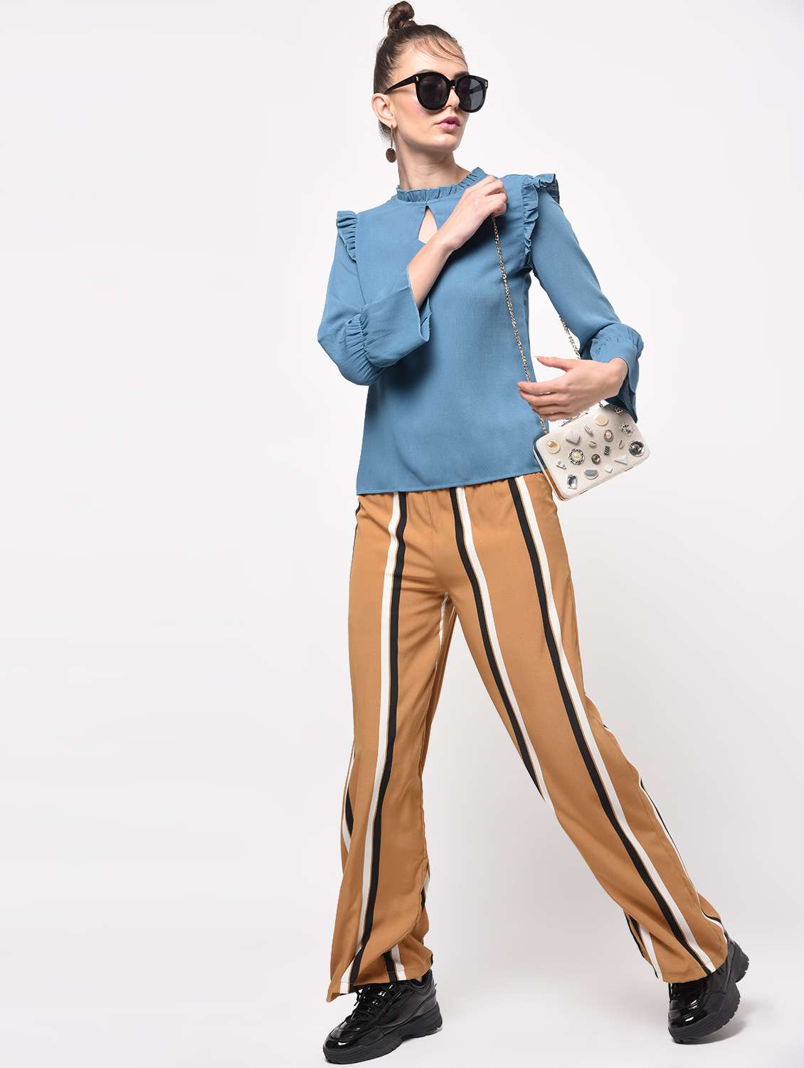 ruffle trim keyhole neck top