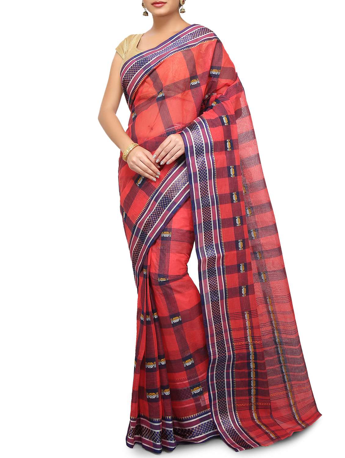 checkered tant saree
