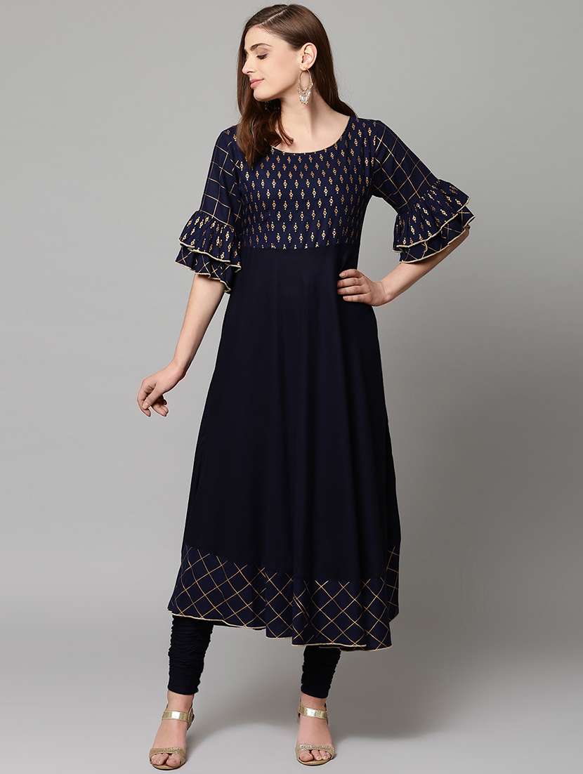 bell sleeved block print flared kurta