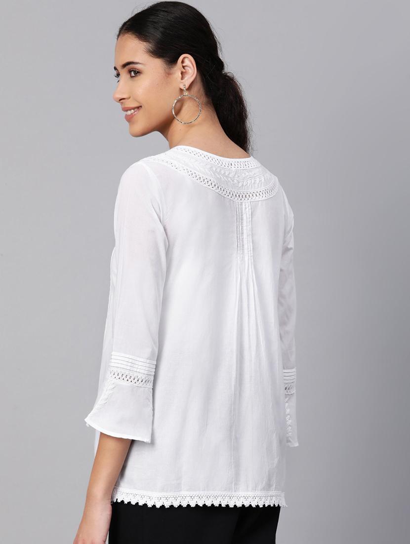 hand-embroidered white chikankari kurti - 16066850 - Standard Image - 2